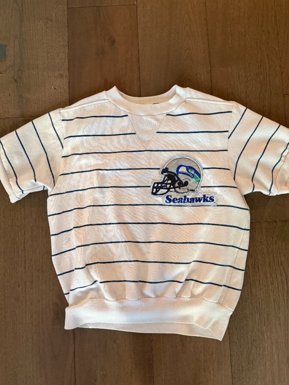 Vintage 90s Seattle Seahawks Striped Short Sleeve Sweatshirt NFL Football